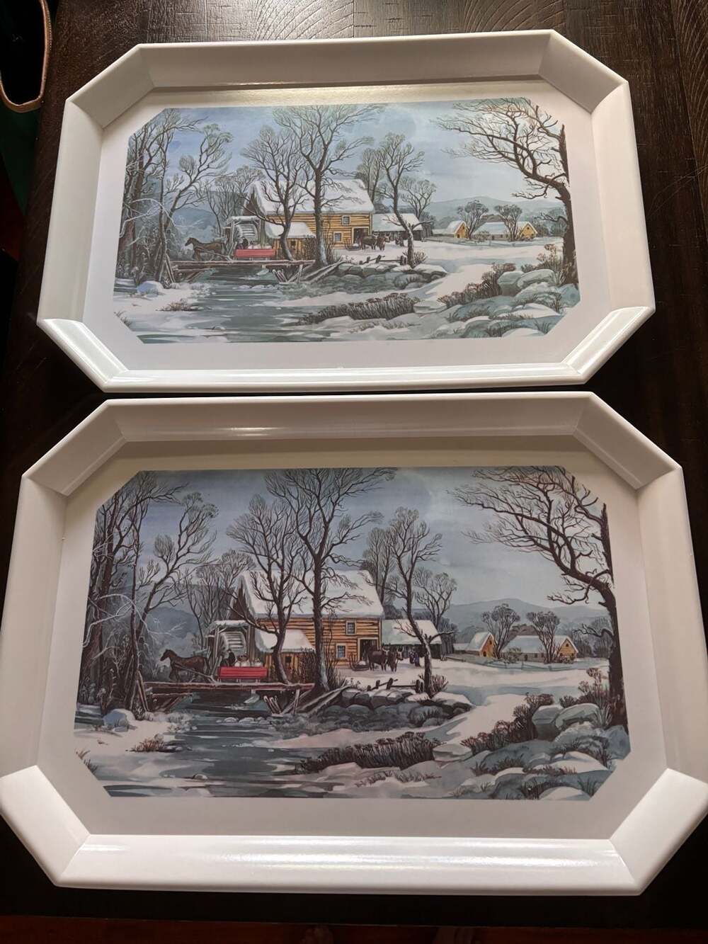 Vintage Brookpark Melamine Winter Scene Serving Trays Set of 2